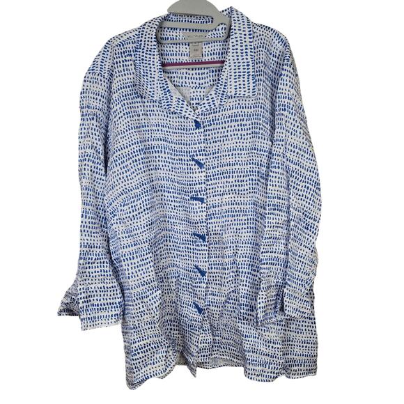 Women's Multiples Blue & White Shimmer Button Down Blouse | Size 3X - Picture 1 of 9